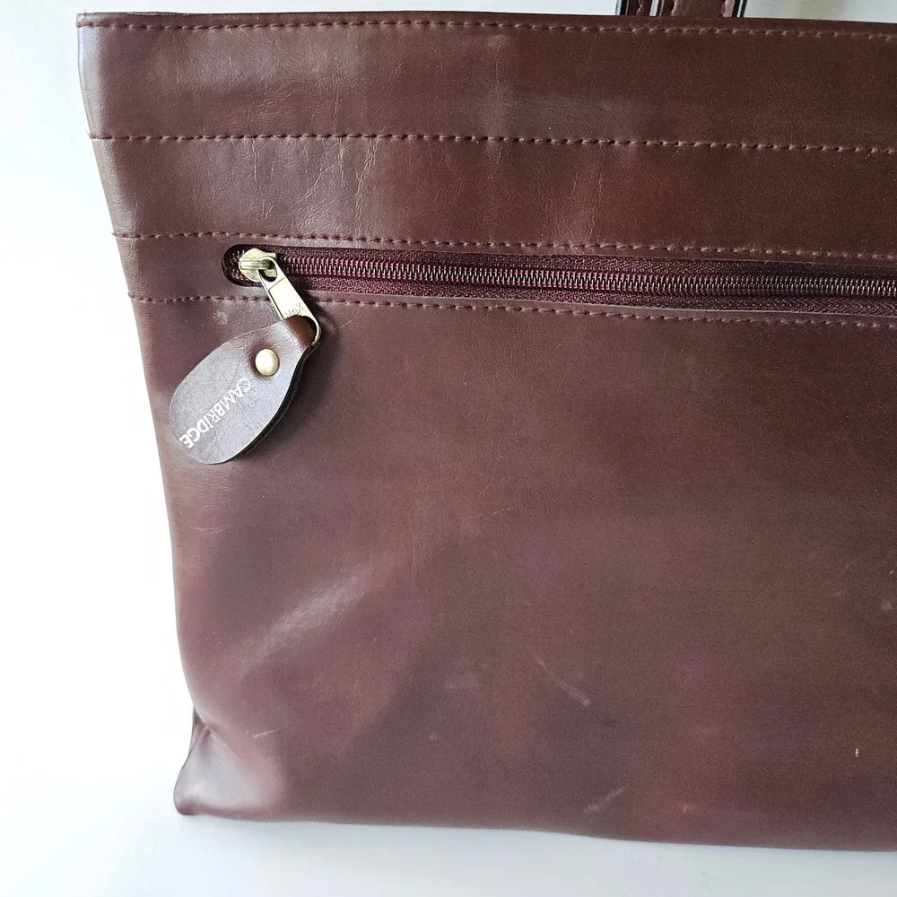 Vtg Cambridge Briefcase Laptop Bag 16in Faux Leather Drop Handles Spring Closure